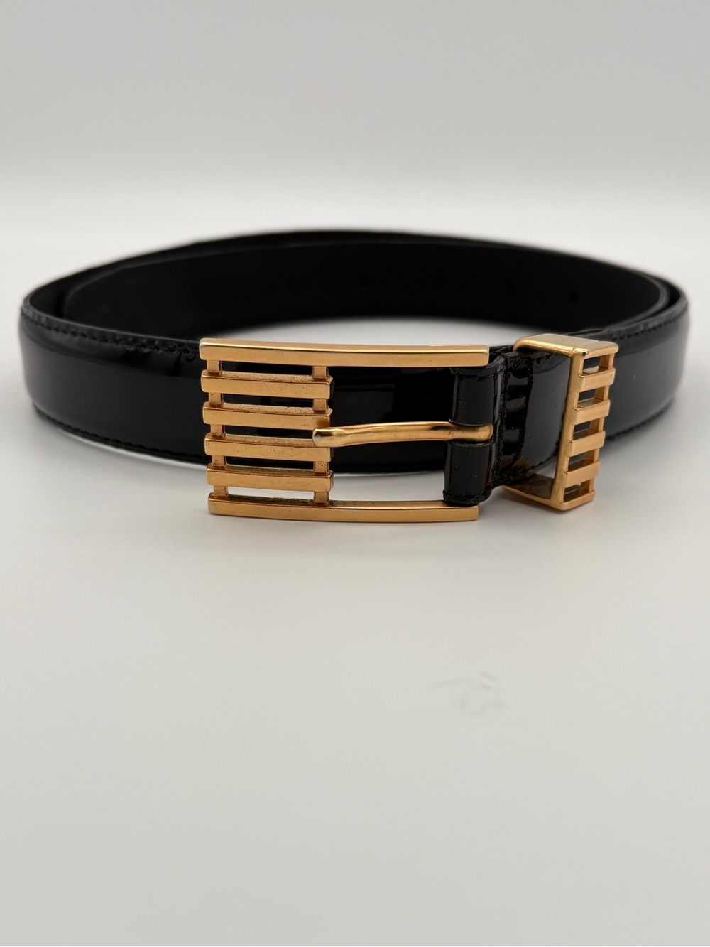 KUDOS Black Patent Leather Belt Gold Buckle Made in Canada Size 30